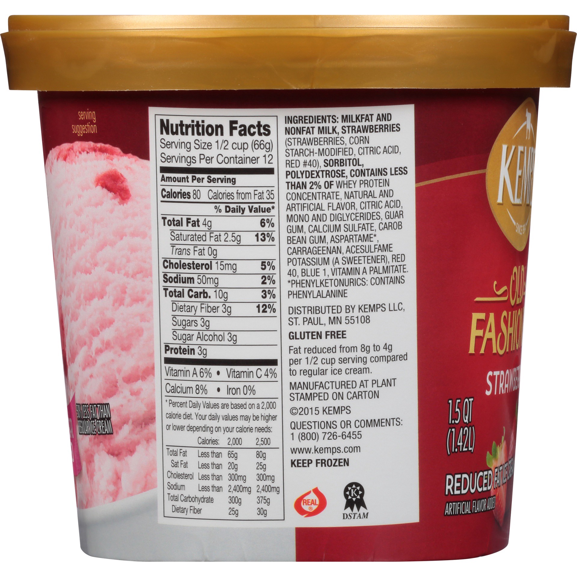 slide 7 of 8, Kemps No Sugar Added Strawberry Ice Cream 1.5 Quart, 1.5 qt