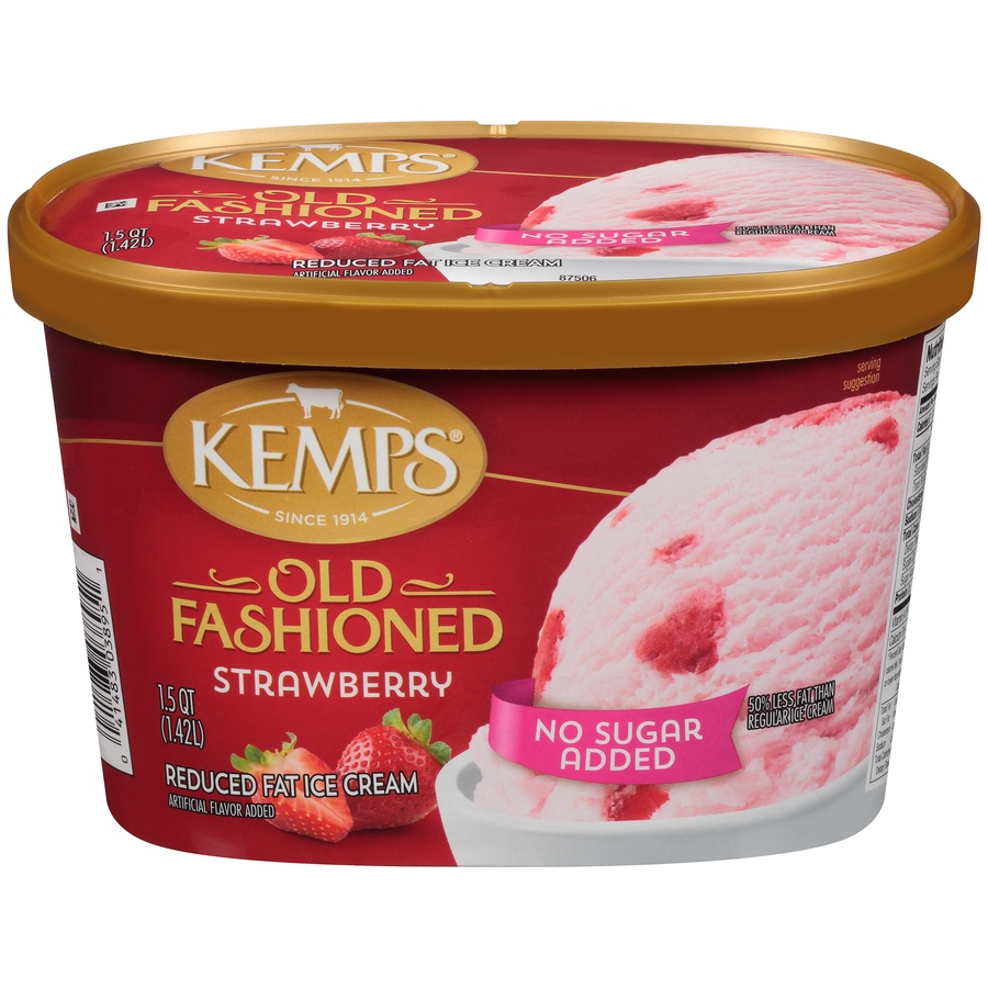 slide 1 of 8, Kemps No Sugar Added Old Fashioned Strawberry Reduced Fat Ice Cream, 1.5 qt