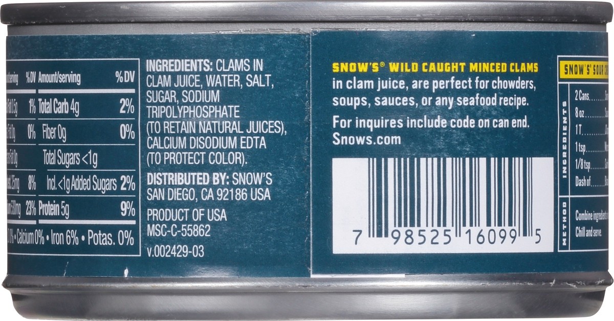 slide 5 of 9, Bumble Bee Foods, Llc Snow's Bumble Bee Minced Clams In Clam Juice, 6.5 oz