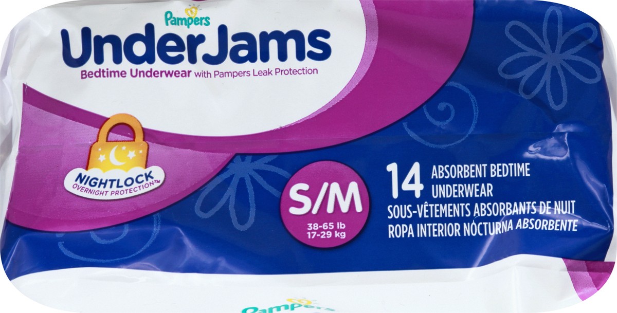 slide 6 of 11, Pampers UnderJams S/M (38-65 lb) Absorbent Jumbo Bedtime Underwear 14 ea, 14 ct