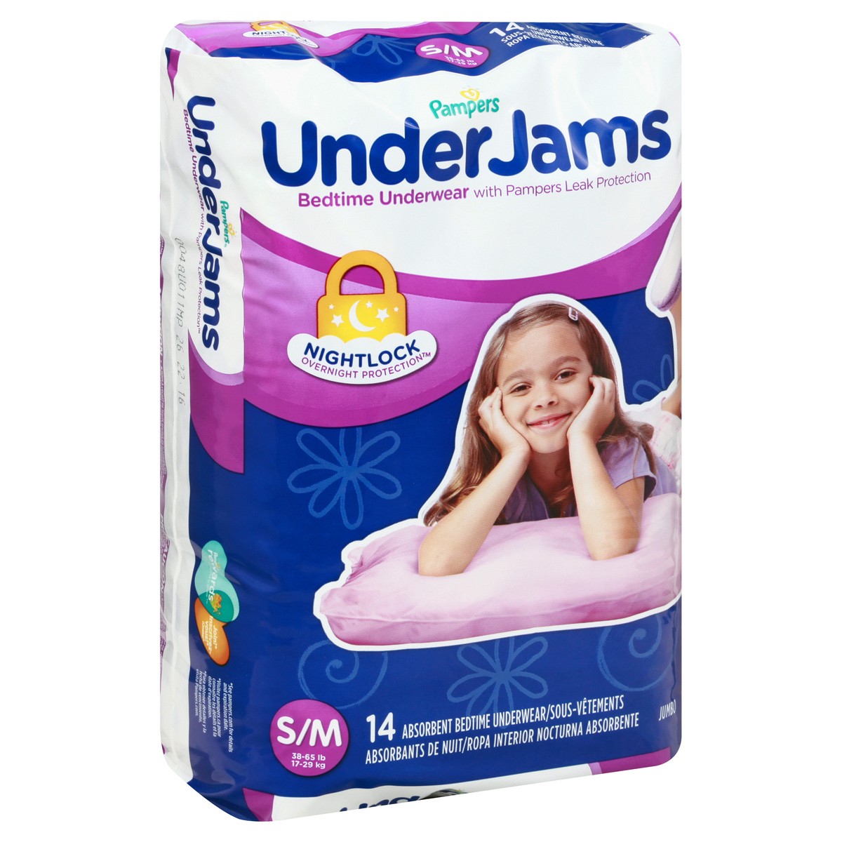 slide 7 of 11, Pampers UnderJams S/M (38-65 lb) Absorbent Jumbo Bedtime Underwear 14 ea, 14 ct