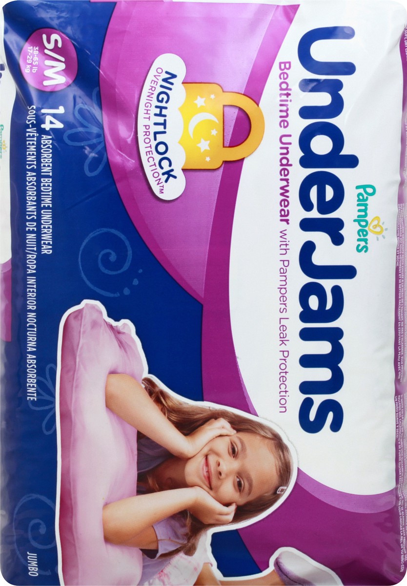 slide 10 of 11, Pampers UnderJams S/M (38-65 lb) Absorbent Jumbo Bedtime Underwear 14 ea, 14 ct