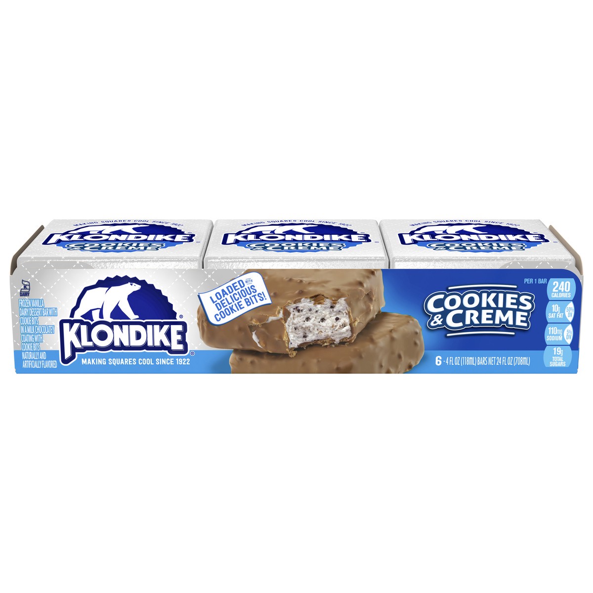 slide 1 of 4, Klondike Frozen Dairy Dessert Bars Cookies & Creme 4 fl oz, 6 ct