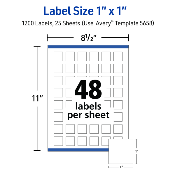 slide 3 of 9, Avery Printable Labels With Sure Feed, Square, 1"" X 1"", Matte White, Pack Of 1200, 1200 ct