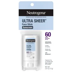 Neutrogena Ultra Sheer SPF 60 Face Sunscreen Stick, Invisible Finish, .47 oz