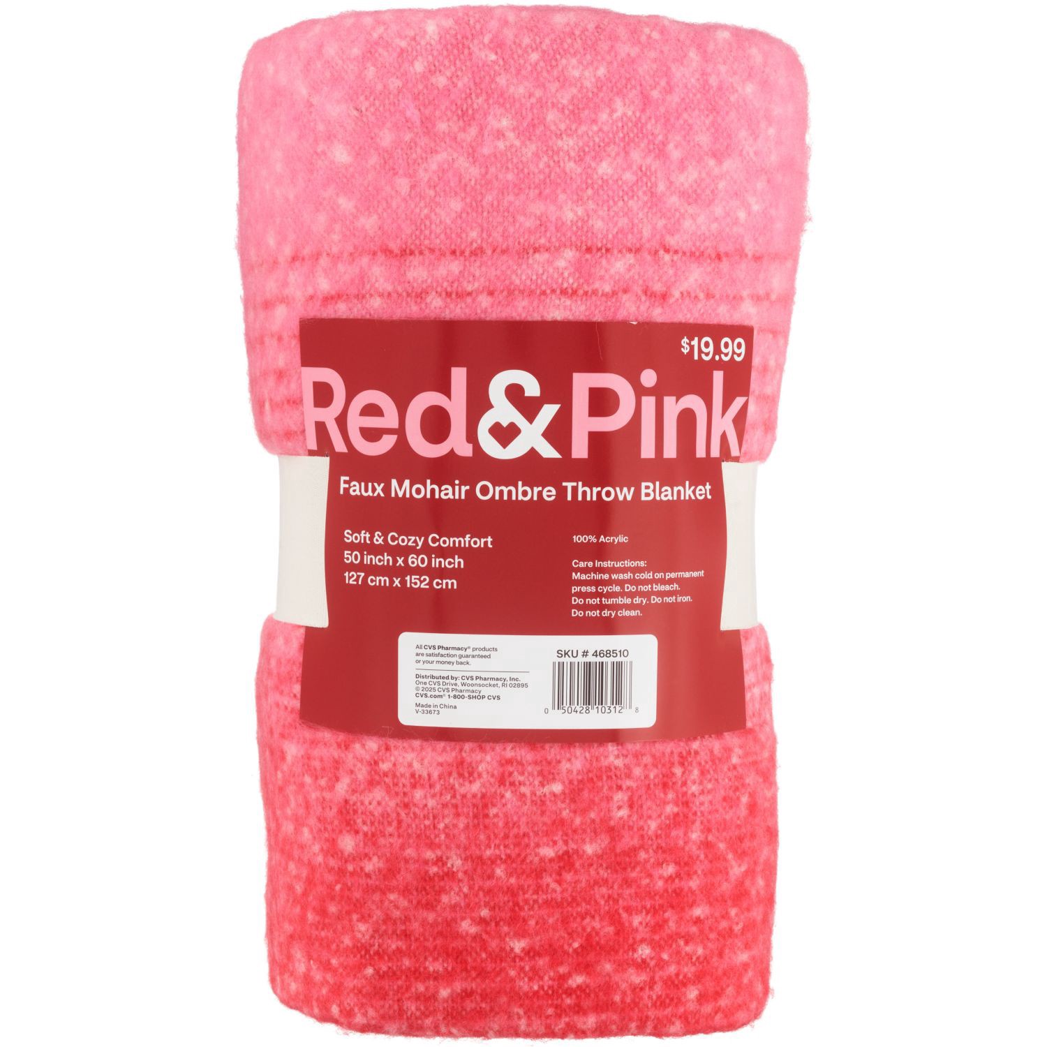 slide 1 of 1, RED AND PINK Faux Mohair Ombre Throw, 1 ct