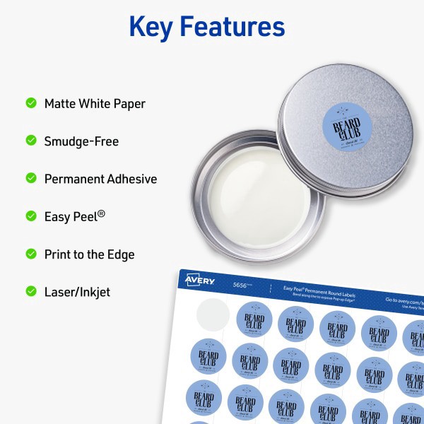 slide 8 of 9, Avery Printable Labels With Sure Feed, Round, 1"" Diameter, Matte White, Pack Of 1200, 1200 ct