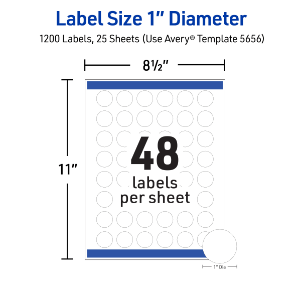 slide 9 of 9, Avery Printable Labels With Sure Feed, Round, 1"" Diameter, Matte White, Pack Of 1200, 1200 ct