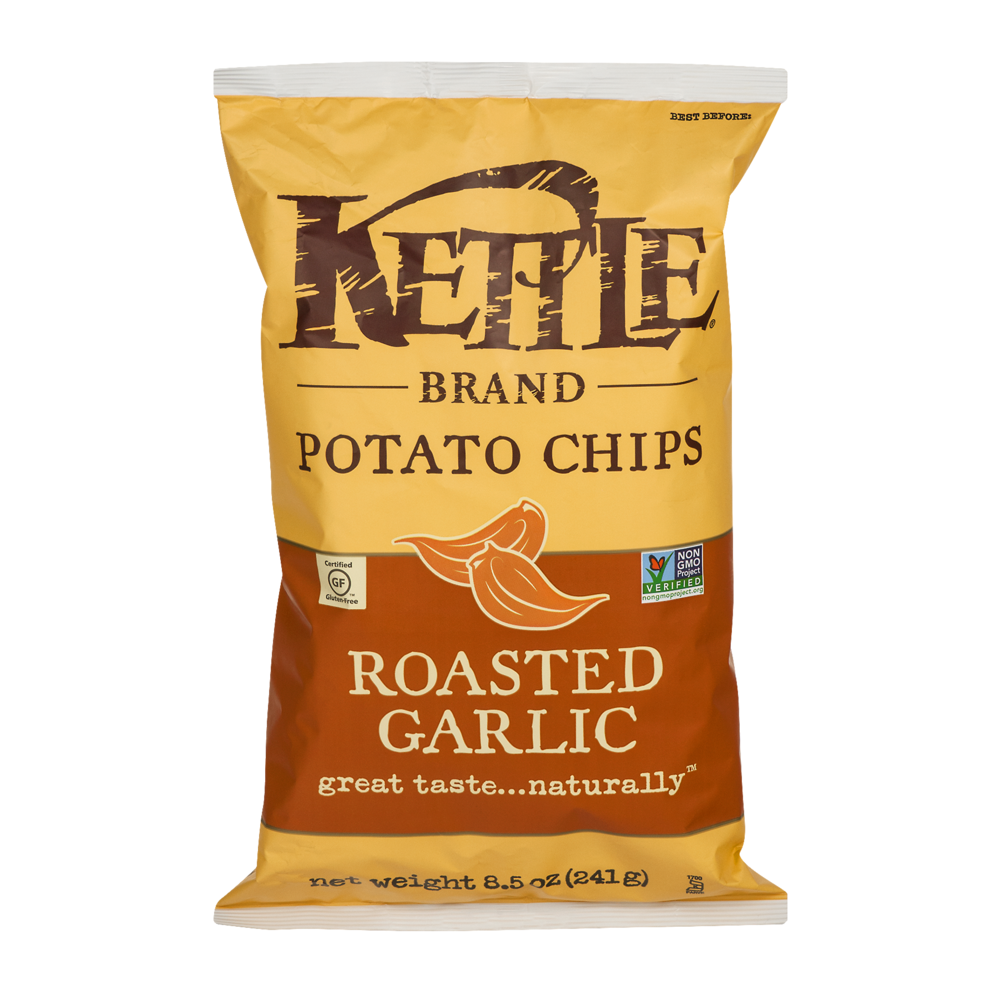 slide 1 of 5, Kettle Brand Potato Chips Roasted Garlic, 8.5 oz