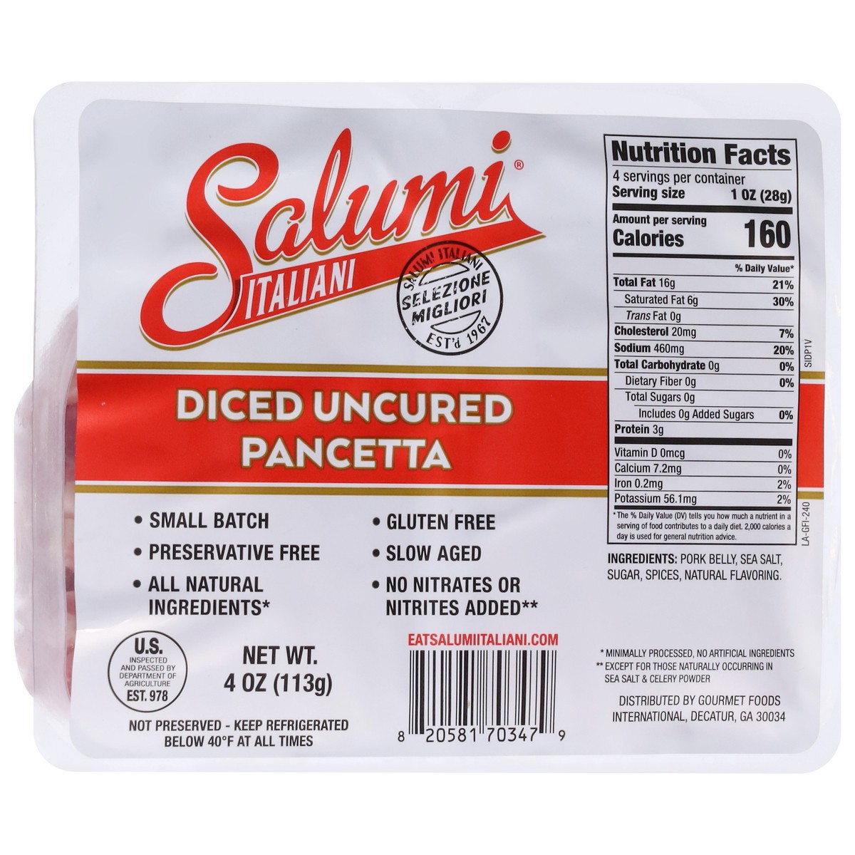 slide 10 of 13, Italiani Uncured Pancetta Diced, 4 oz