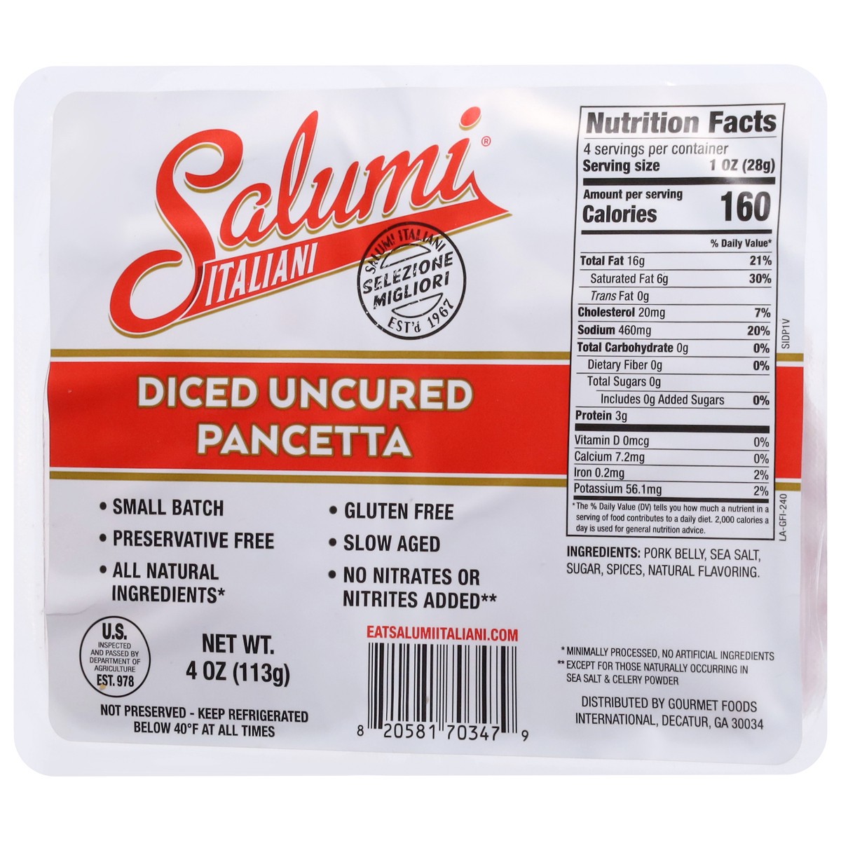 slide 7 of 13, Italiani Uncured Pancetta Diced, 4 oz