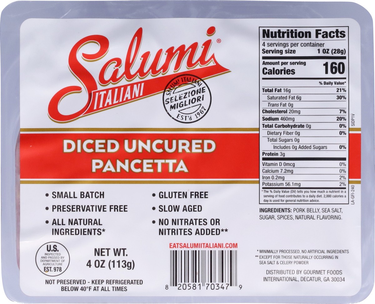 slide 8 of 13, Italiani Uncured Pancetta Diced, 4 oz