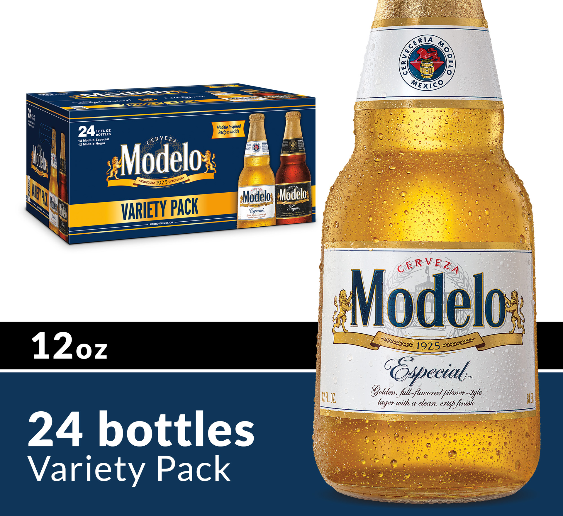 slide 6 of 6, Modelo Lager Variety Pack Mexican Beer, 24 pk 12 fl oz Bottles, 4.4 – 5.4% ABV, 288 fl oz