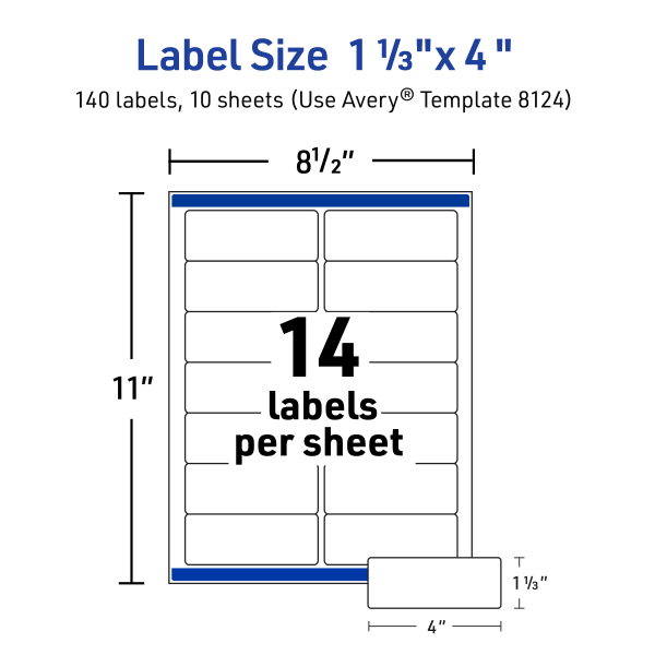 slide 6 of 8, Avery Printable Labels With Sure Feed, Rectangle, 1-1/3"" X 4"", Matte Clear, Pack Of 140, 140 ct
