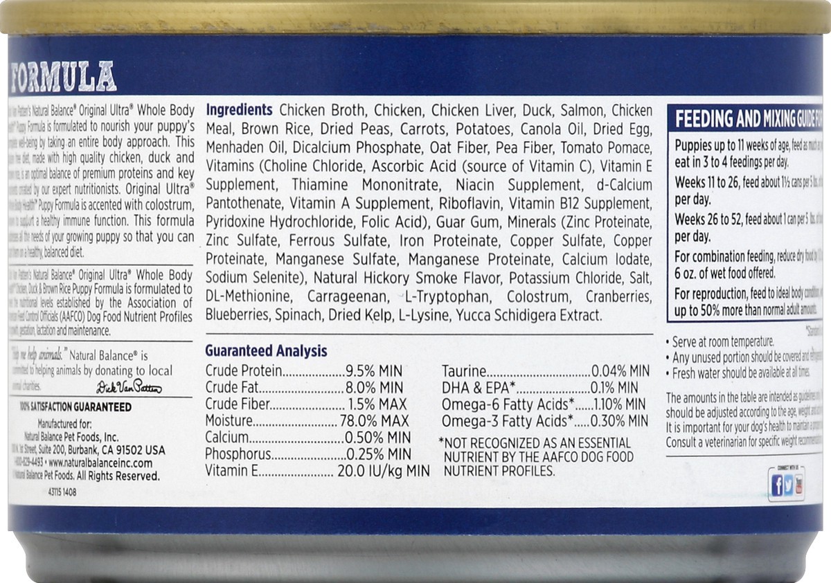 slide 4 of 6, Natural Balance Original Ultra Chicken, Duck & Brown Rice Canned Puppy Food, 6 oz