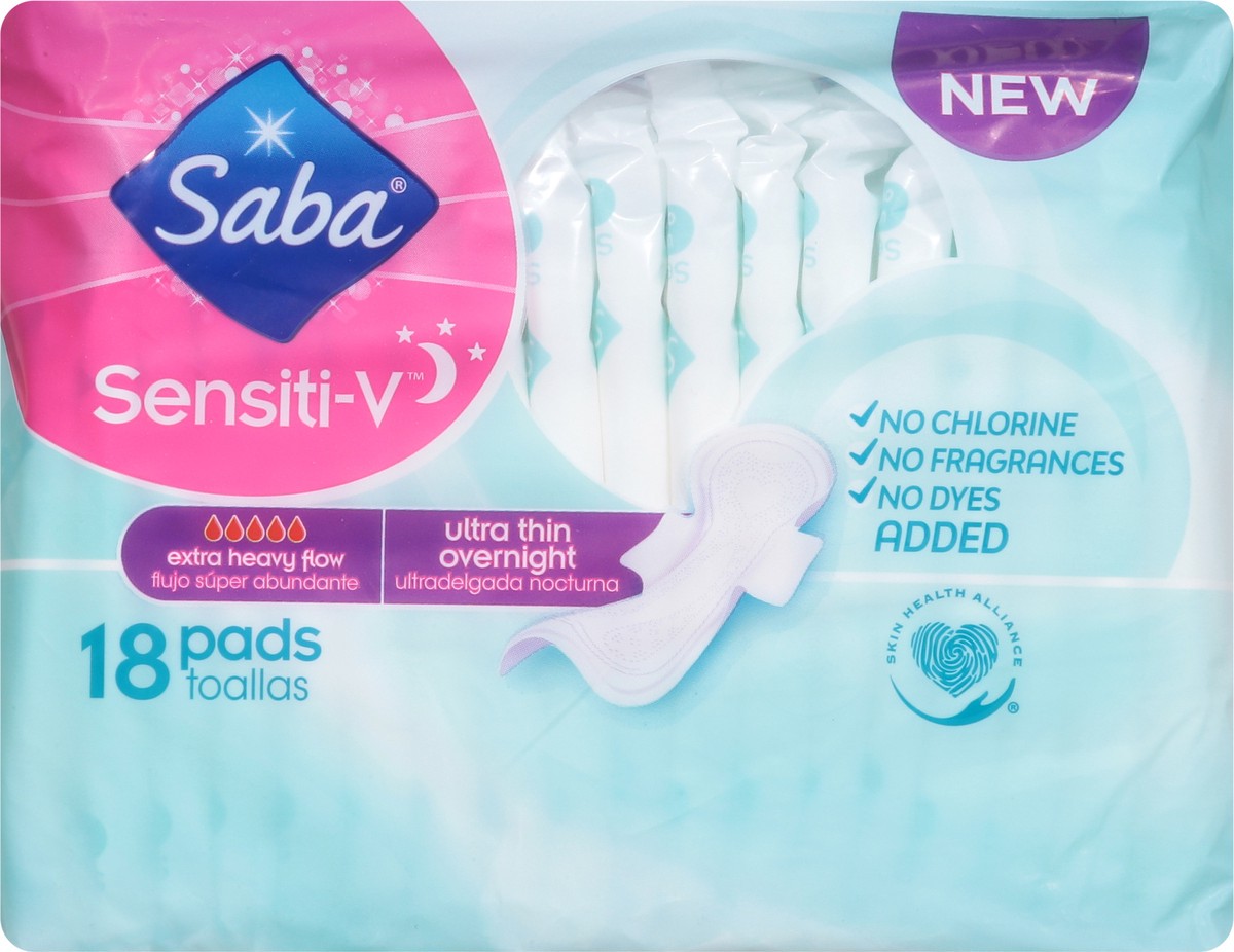 slide 6 of 9, Saba Sensitive Ultra Thin Overnight Pads 18 Count, 18 ct
