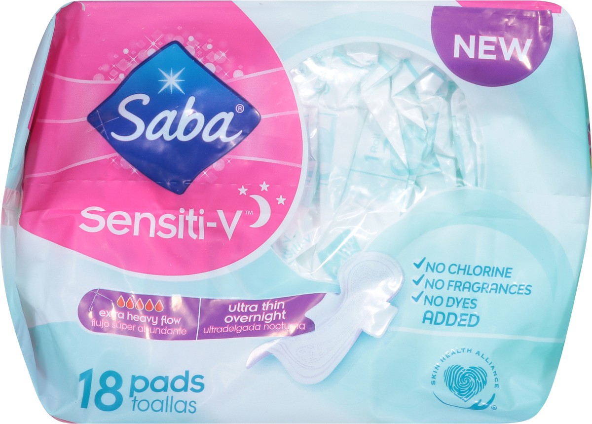 Saba Sensitive Ultra Thin Overnight Pads, 18 ct