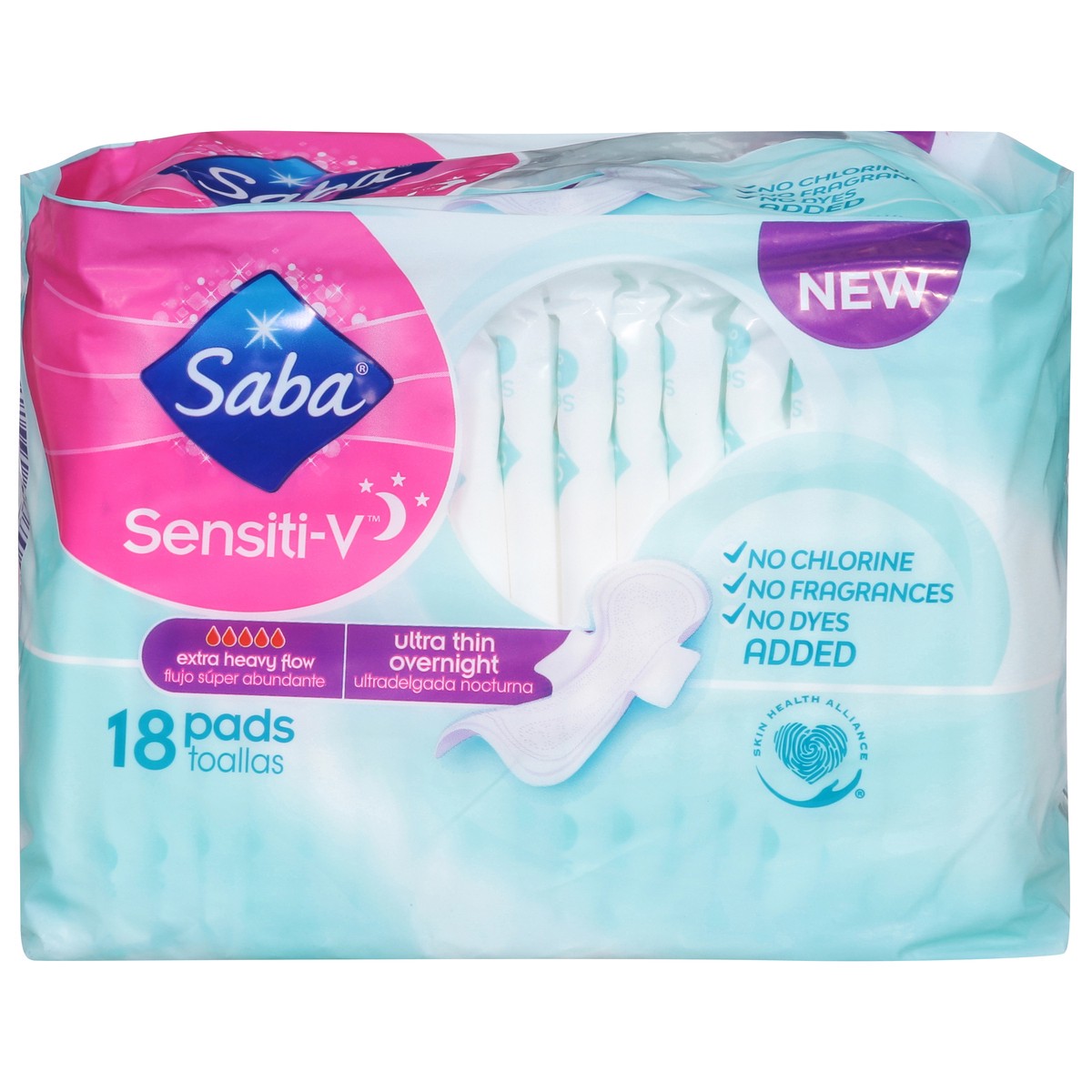 slide 1 of 9, Saba Sensitive Ultra Thin Overnight Pads 18 Count, 18 ct