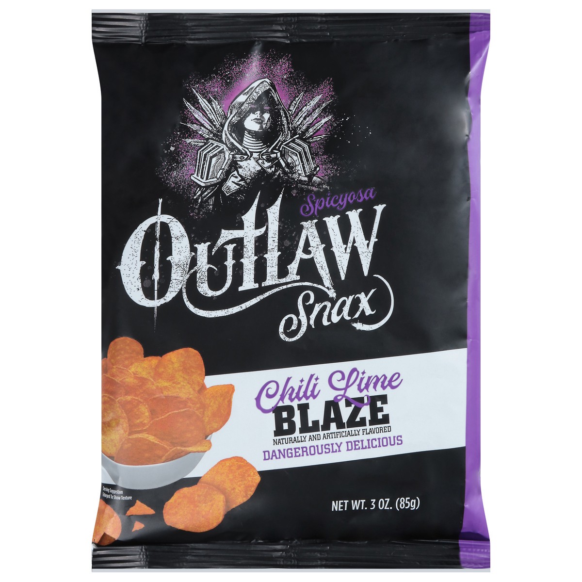 slide 8 of 13, Outlaw Snax Chili Lime Blaze Tortilla Ch, 3 oz