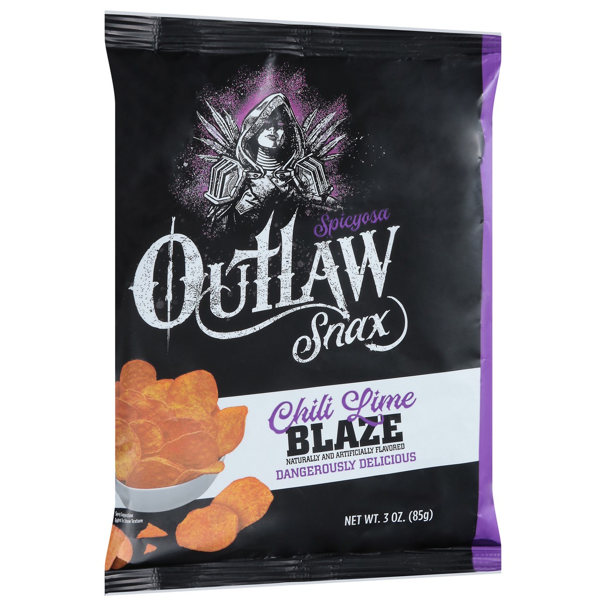 slide 9 of 13, Outlaw Snax Chili Lime Blaze Tortilla Ch, 3 oz