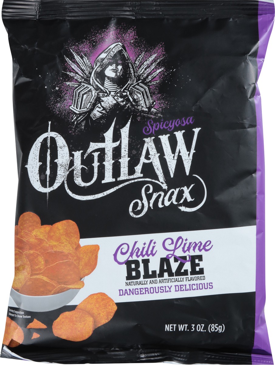 slide 7 of 13, Outlaw Snax Chili Lime Blaze Tortilla Ch, 3 oz