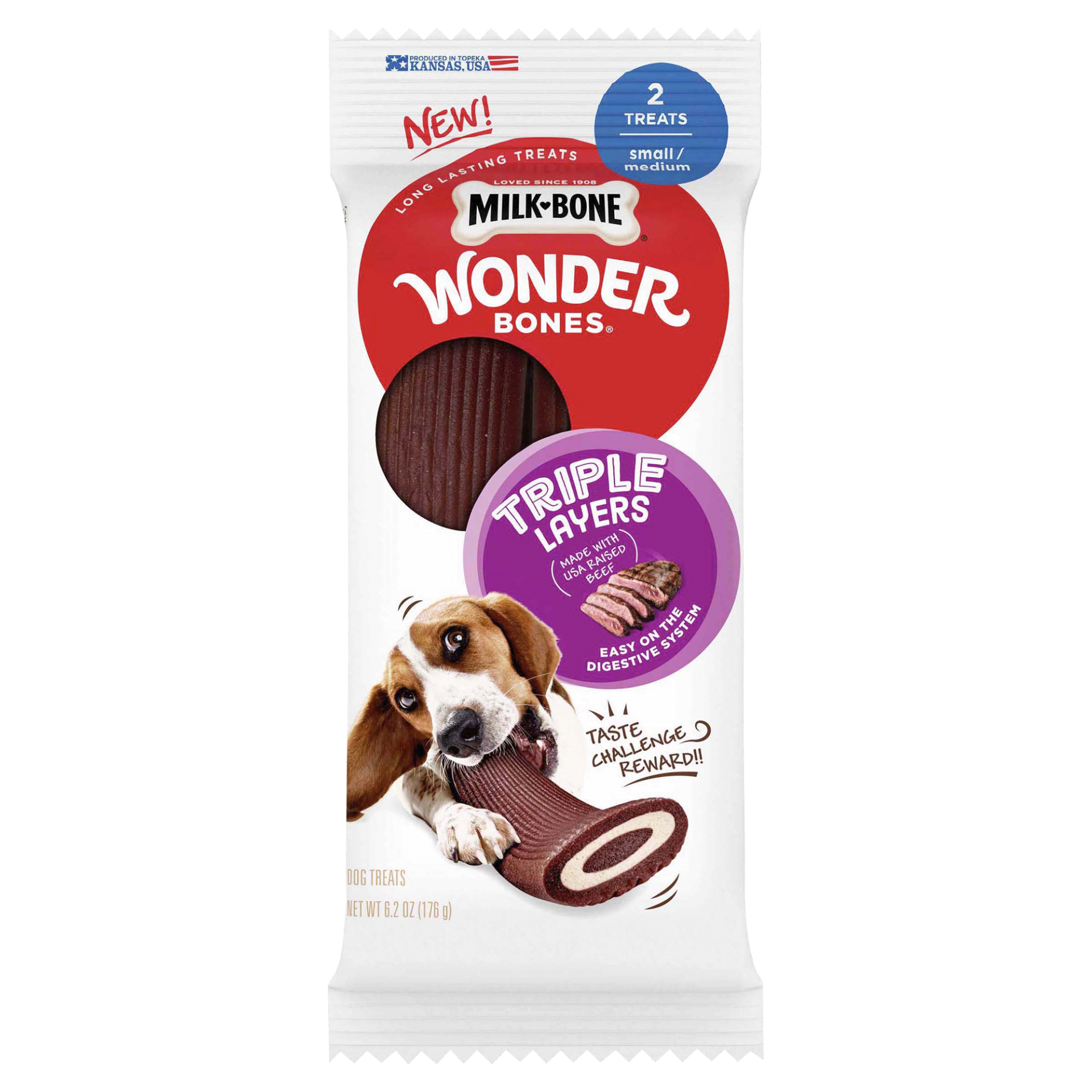 slide 1 of 1, Milk-Bone Milk Bone Wonder Bones Beef Triple Layer Small, 6.2 oz