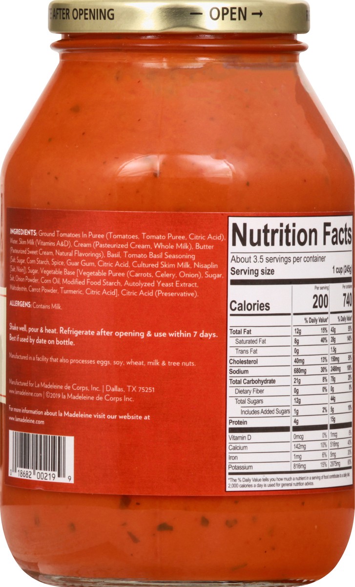 slide 9 of 13, La Madeleine Reduced Fat Tomato Basil Soupe 31.5 oz, 31 oz