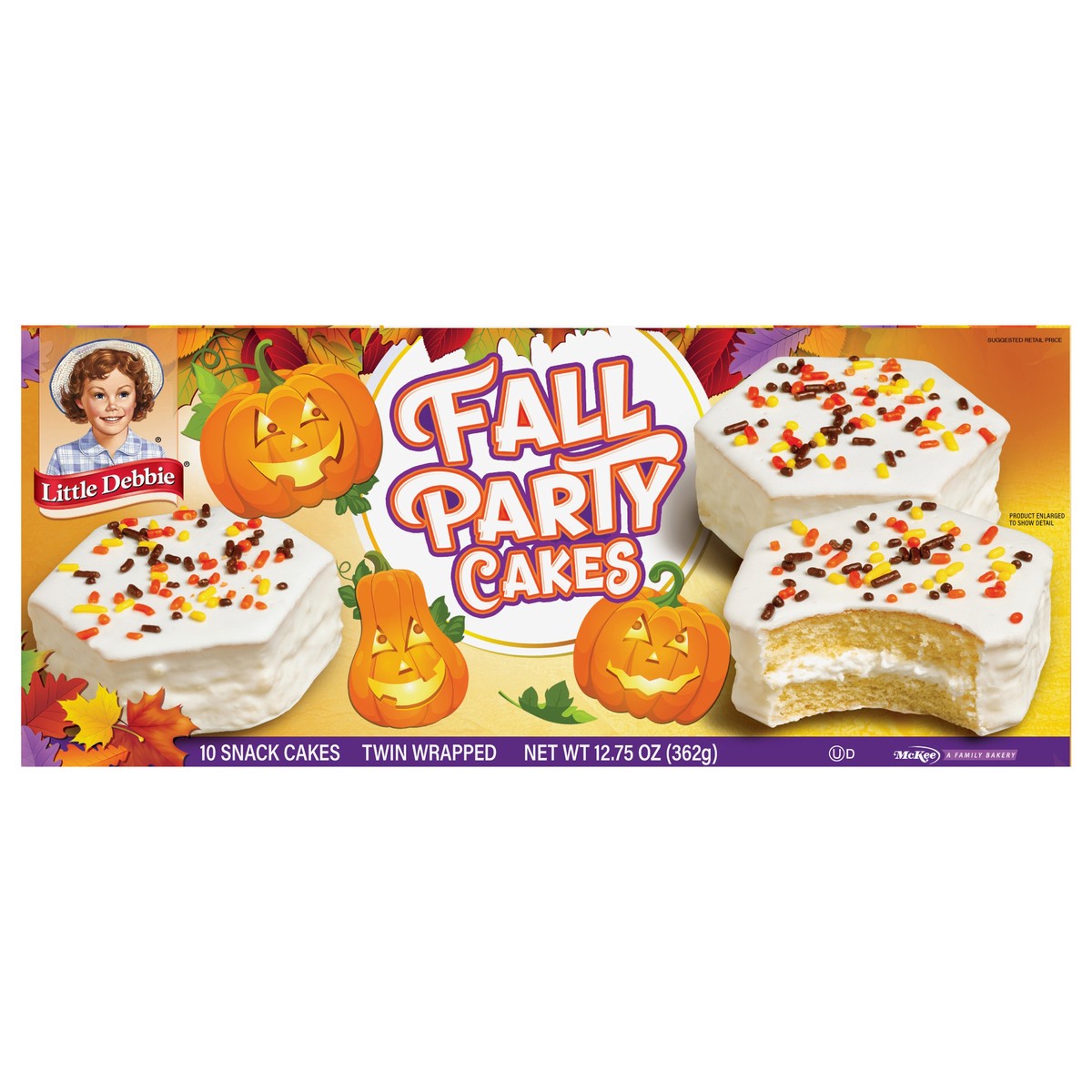 slide 1 of 11, Little Debbie Snack Cakes, Little Debbie Family Pack Fall Party Cakes (vanilla), 10 ct