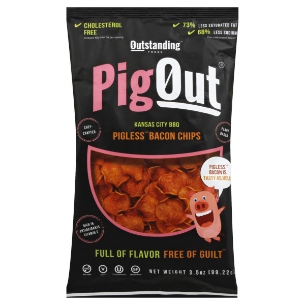 slide 1 of 1, PigOut Kansas City BBQ Pigless Bacon Chips, 3.5 oz