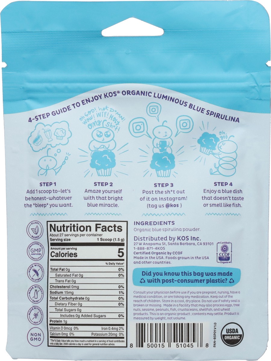 slide 5 of 9, KOS Organic Luminous Blue Spirulina 1.4 oz, 1.4 oz