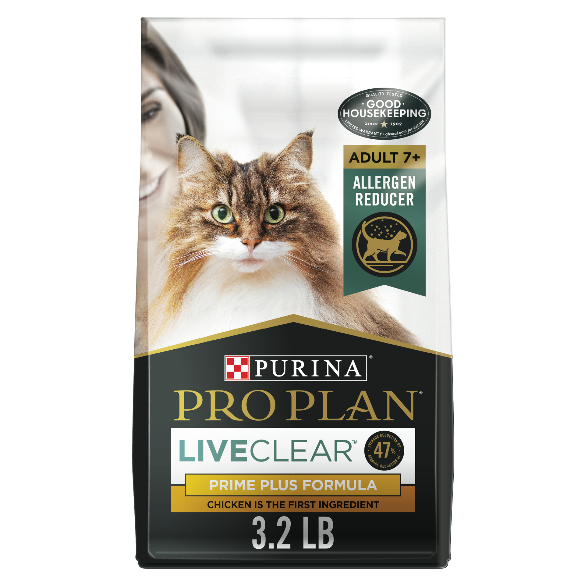 slide 1 of 2, Purina Pro Plan LiveClear Cat Food 7+ Cat Allergen Reducer Chicken and Rice Formula, 3.2 lb