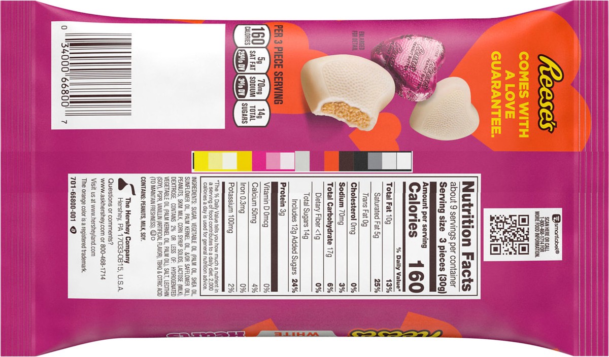 slide 4 of 7, REESE'S White Creme Peanut Butter Creme Hearts, Valentine's Candy Bag- 9.1 oz, 9.1 oz