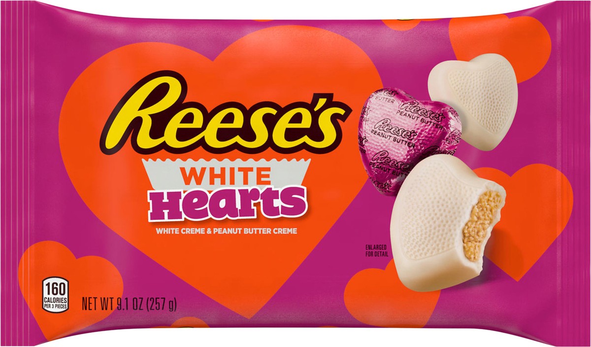 slide 2 of 7, REESE'S White Creme Peanut Butter Creme Hearts, Valentine's Candy Bag- 9.1 oz, 9.1 oz