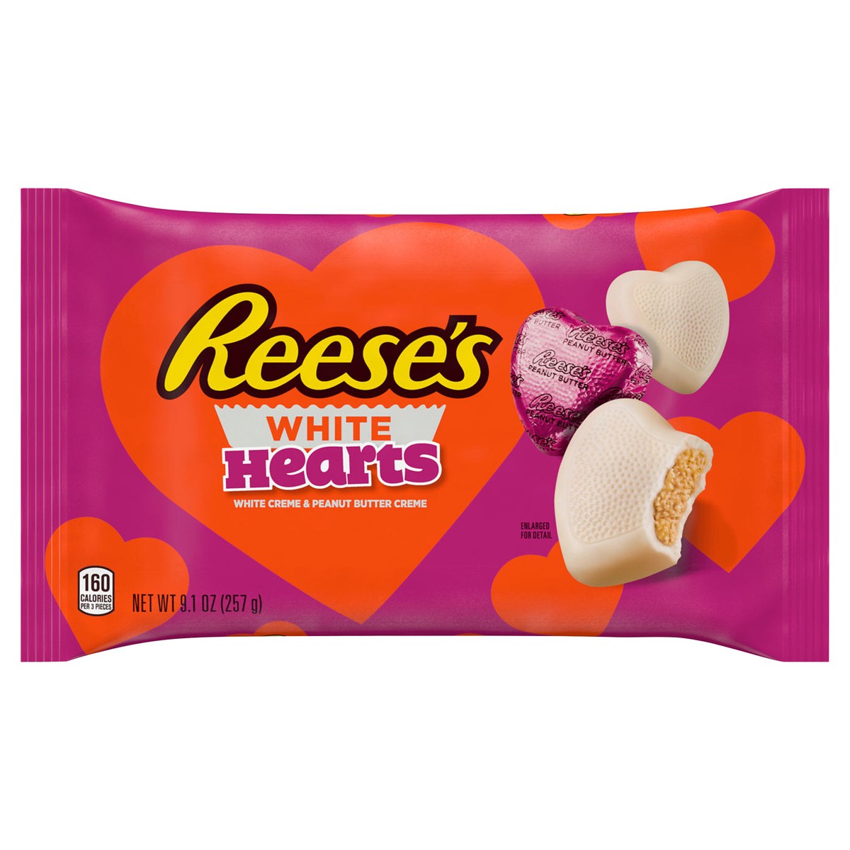 slide 1 of 7, REESE'S White Creme Peanut Butter Creme Hearts, Valentine's Candy Bag- 9.1 oz, 9.1 oz