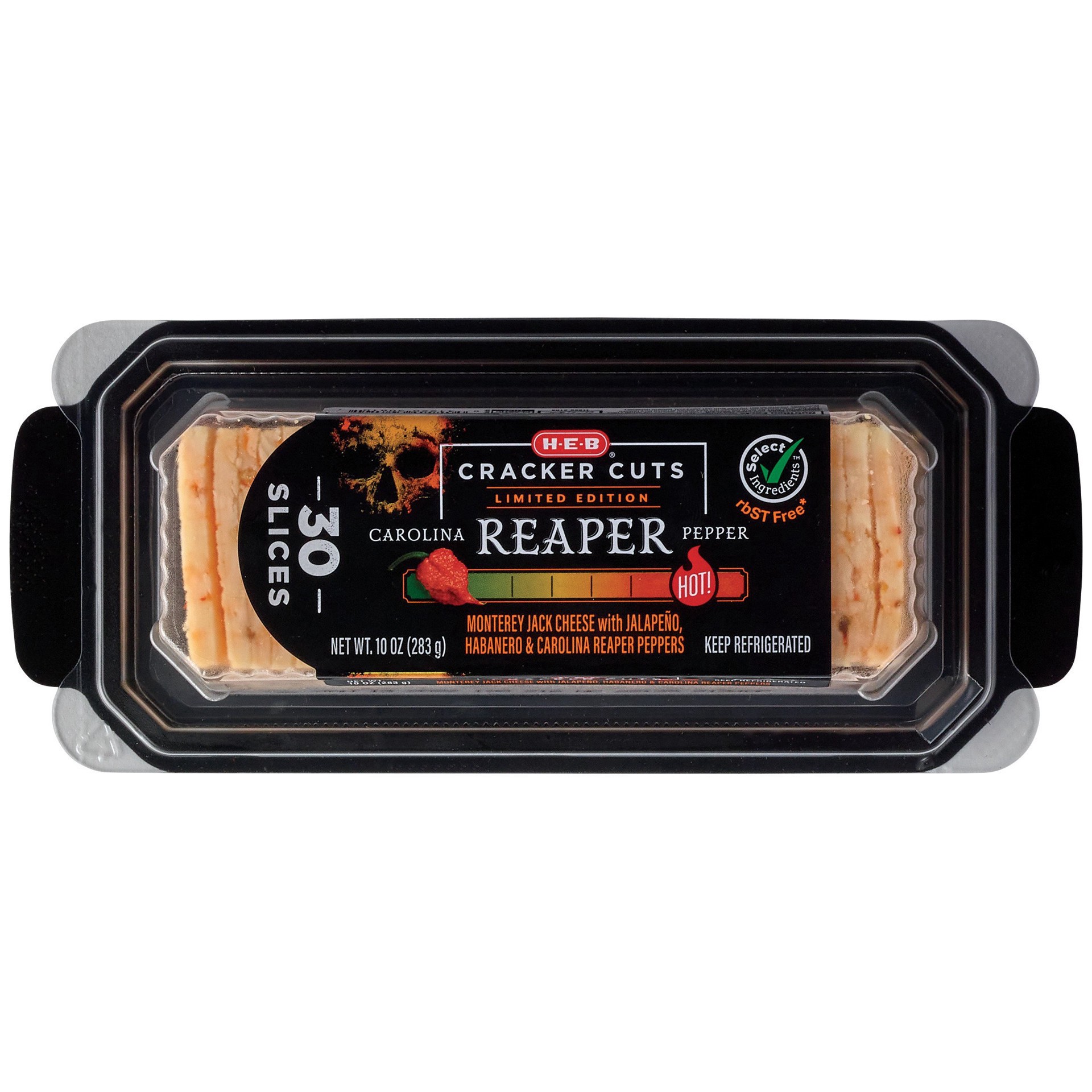 slide 1 of 1, H-E-B Carolina Reaper Pepper Monterey Jack Cracker Cut Cheese, 30 ct