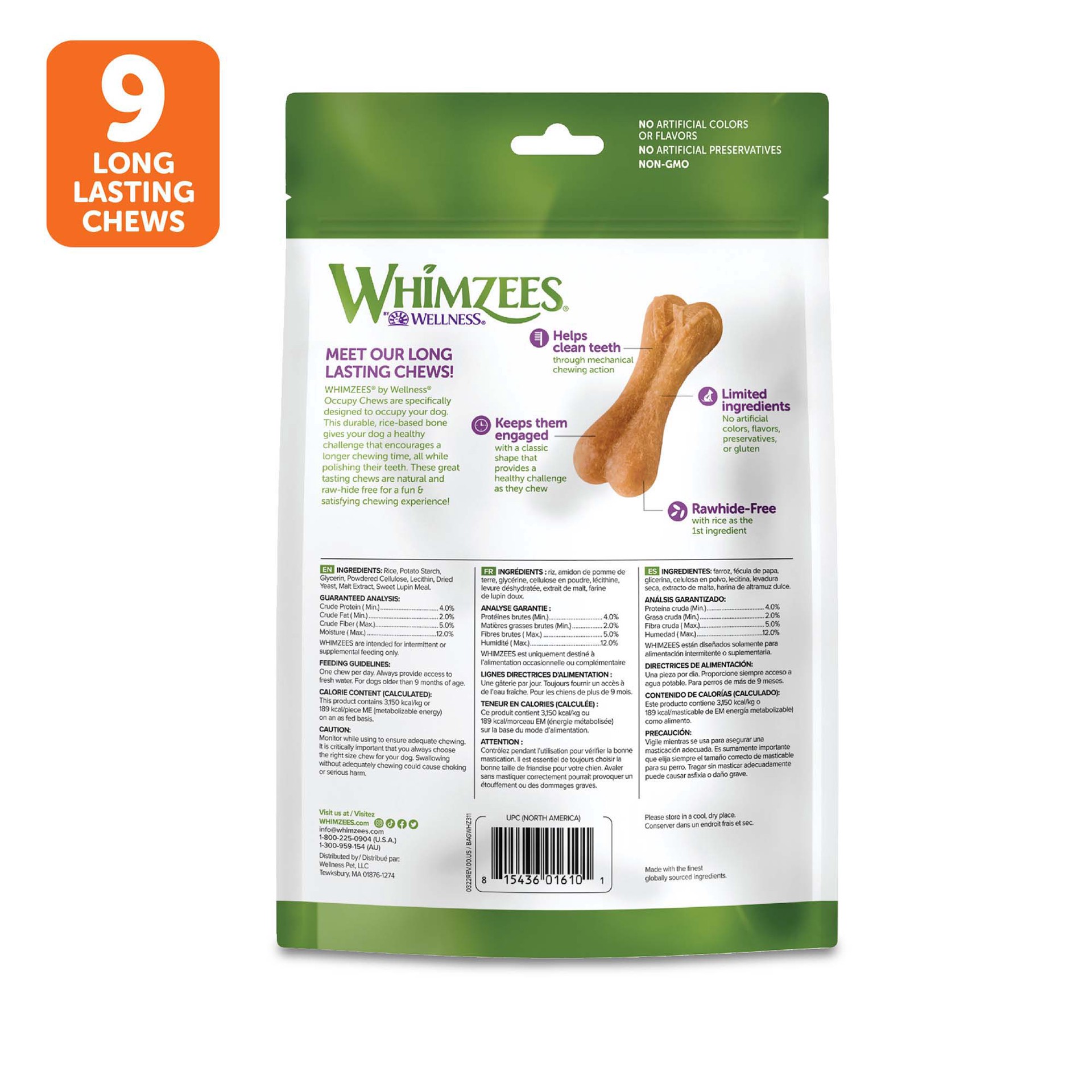 slide 2 of 5, WHIMZEES Wellness Ricebone Dog Dental Treats, Natural Chews, Large Size, (9 Count), 1 ct
