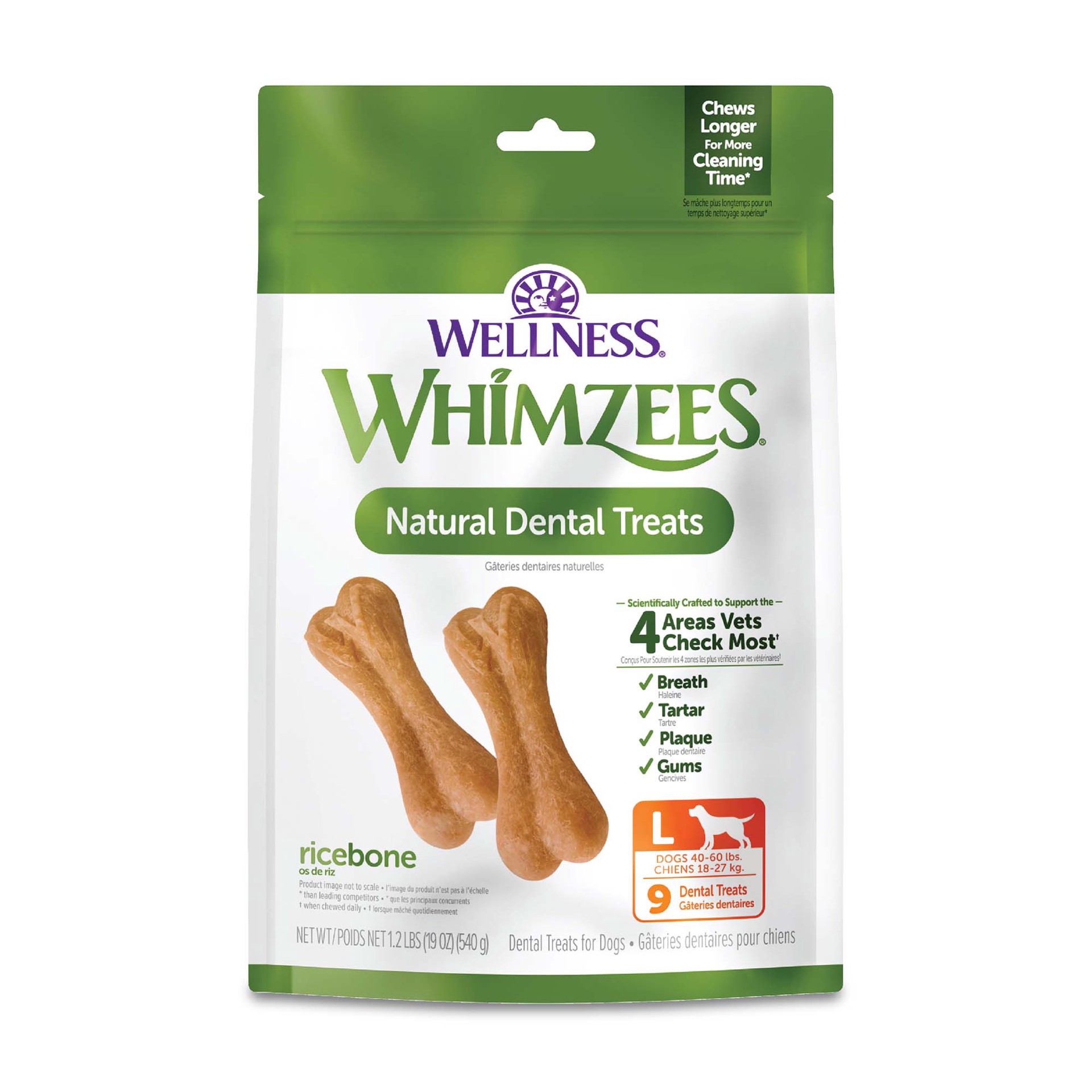 slide 1 of 5, WHIMZEES Wellness Ricebone Dog Dental Treats, Natural Chews, Large Size, (9 Count), 1 ct
