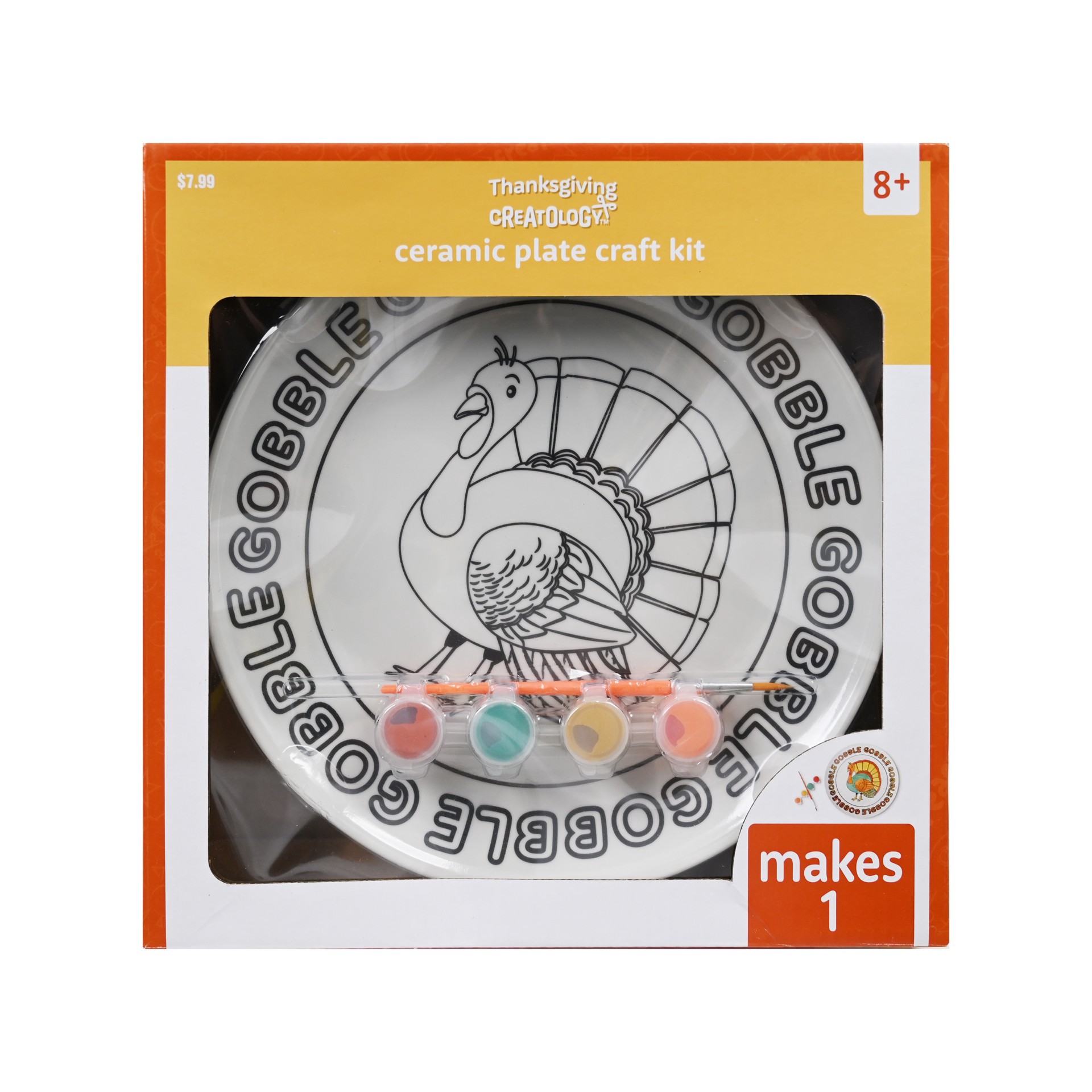 slide 3 of 4, Gobble Turkey Paint Your Own Ceramic Plate Craft Kit By Creatology, 10 in x 1.6 in