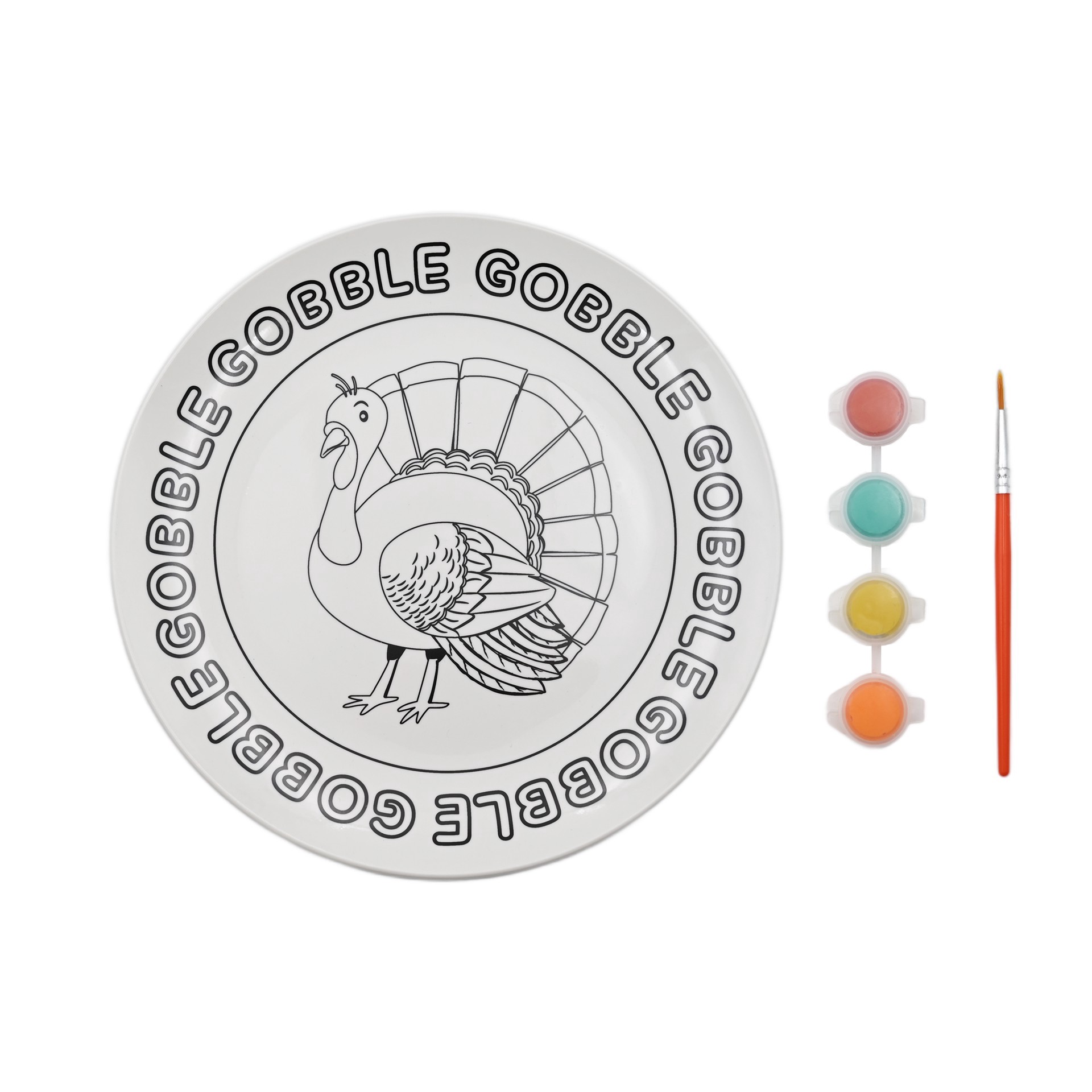 slide 4 of 4, Gobble Turkey Paint Your Own Ceramic Plate Craft Kit By Creatology, 10 in x 1.6 in