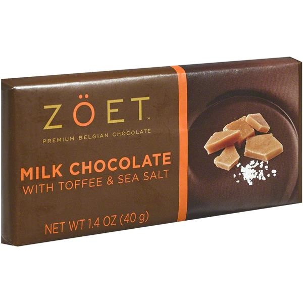 slide 1 of 1, Zöet Milk Chocolate With Toffee & Sea Salt, 1.4 oz