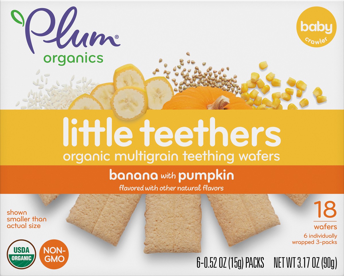 slide 6 of 9, Plum Organics 6 Packs Crawler Multigrain Organic Banana With Pumpkin Teething Wafers 18 ea, 18 ct