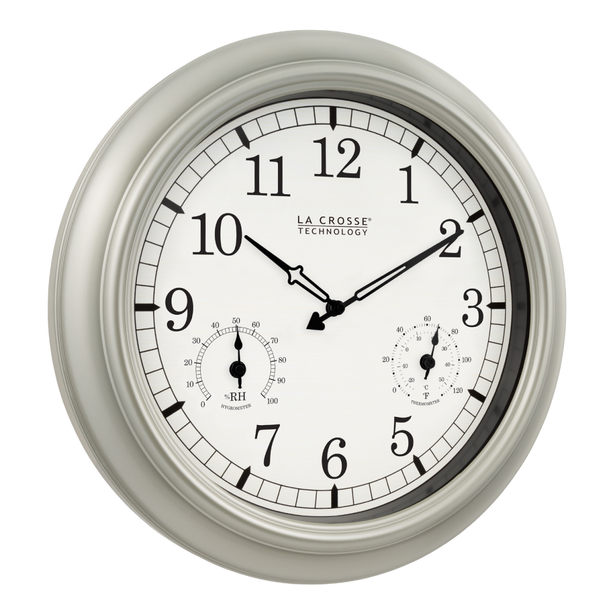 slide 15 of 17, La Crosse Technology Indoor/Outdoor Wall Clock with Temperature & Humidity - Silver, 1 ct