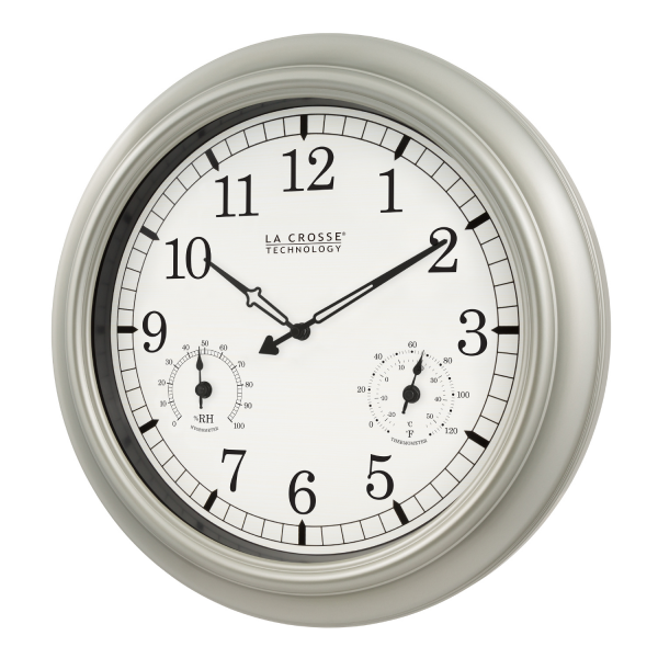 slide 14 of 17, La Crosse Technology Indoor/Outdoor Wall Clock with Temperature & Humidity - Silver, 1 ct