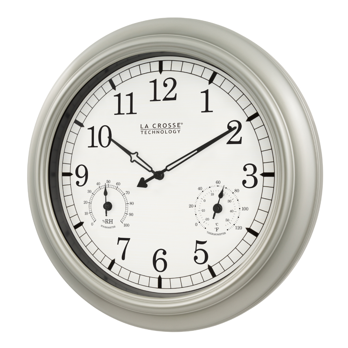 slide 11 of 17, La Crosse Technology Indoor/Outdoor Wall Clock with Temperature & Humidity - Silver, 1 ct