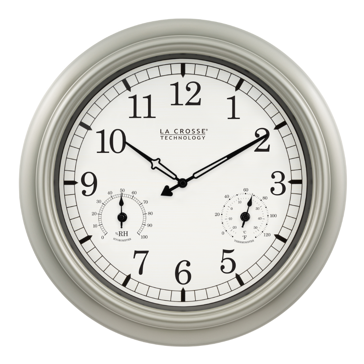 slide 1 of 17, La Crosse Technology Indoor/Outdoor Wall Clock with Temperature & Humidity - Silver, 1 ct