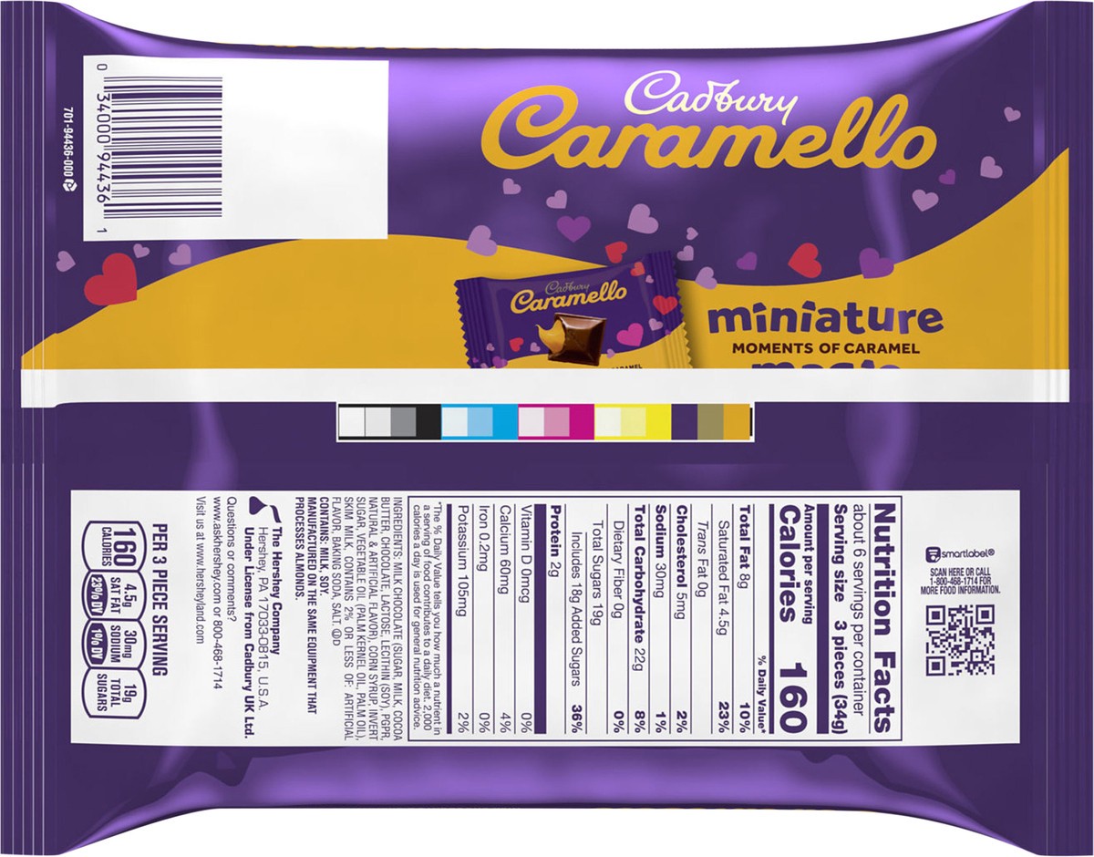 slide 3 of 8, Cadbury CARAMELLO Miniatures Milk Chocolate Caramel, Valentine's Candy Bag, 7.5 oz, 7.25 oz