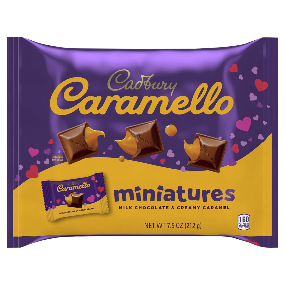 slide 7 of 8, Cadbury CARAMELLO Miniatures Milk Chocolate Caramel, Valentine's Candy Bag, 7.5 oz, 7.25 oz