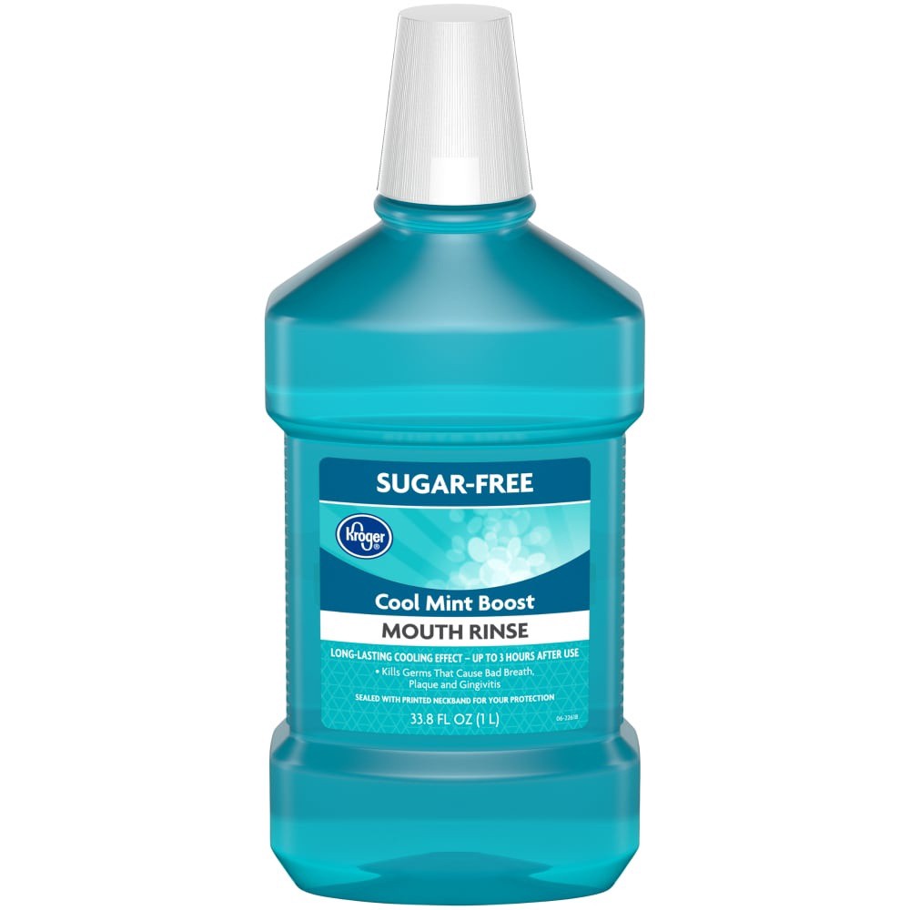 slide 1 of 1, Kroger Sugar-Free Cool Mint Boost Mouth Rinse, 33.8 fl oz