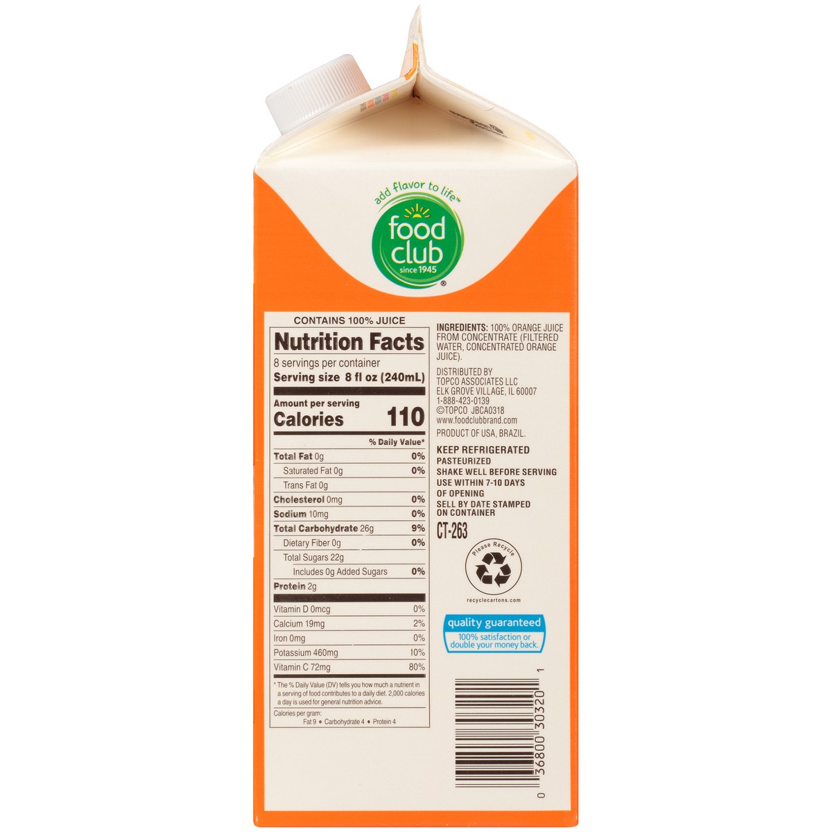 slide 6 of 9, Food Club 100% Original Orange No Pulp Juice From Concentrate - 64 fl oz, 64 fl oz