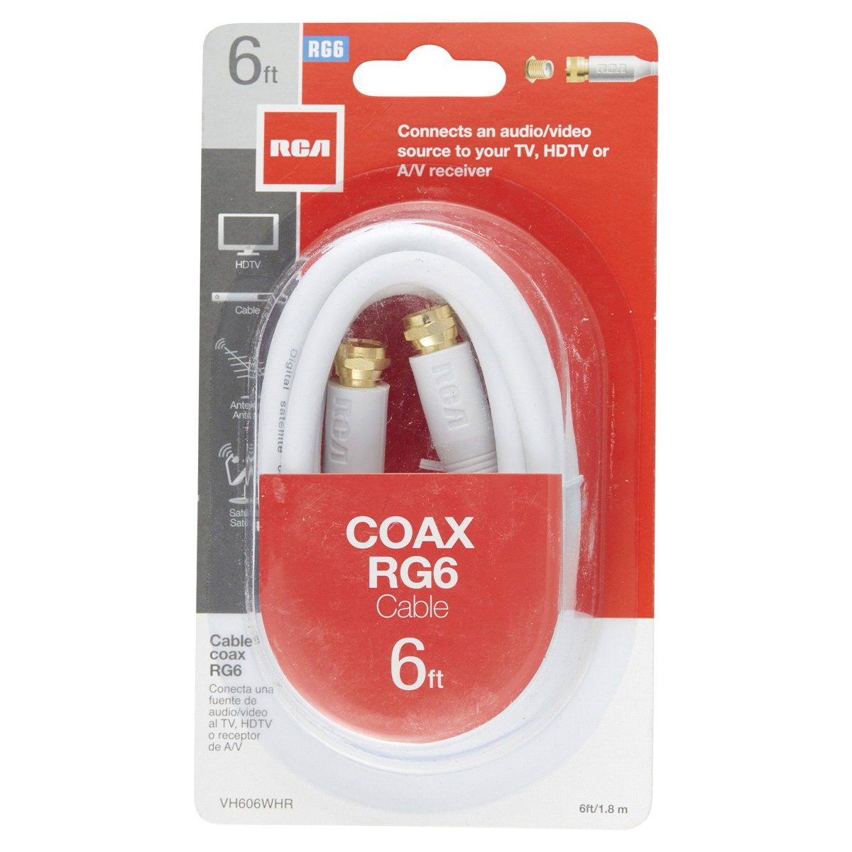 slide 1 of 5, RCA 6 Coax White Cable, 1 ct